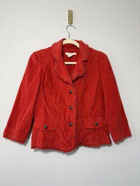 Sandro Burnt Orange Corduroy Ruffle Jacket – Size M